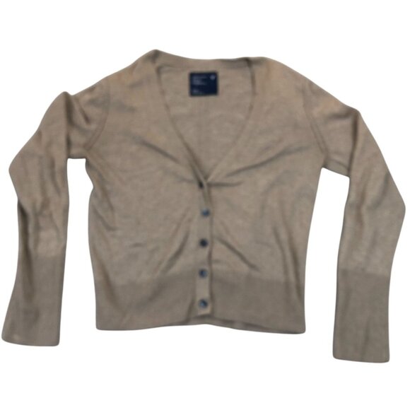 American Eagle Outfitters Womens Cardigan Sweater Medium Tan Button-Up Knit - Picture 1 of 9